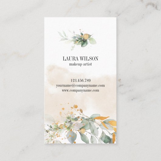 緑の水彩花と美しい目 名刺 (裏面)