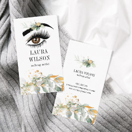 緑の水彩花と美しい目 名刺