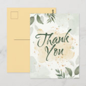 緑の水彩花模様 ポストカード (正面/裏面)