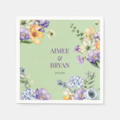 緑の水彩花結婚の スタンダードカクテルナプキン (正面)