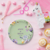 緑の水彩花結婚の ペーパープレート (パーティー)