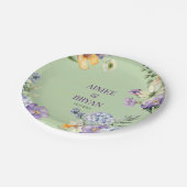 緑の水彩花結婚の ペーパープレート (アングル)