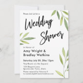 緑の水彩葉ウェディングシャワー 招待状 (正面)