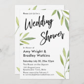 緑の水彩葉ウェディングシャワー 招待状 (正面/裏面)