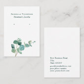 緑の水彩葉ジュエリーイヤリングディスプレイ 名刺 (正面/裏面)