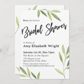 緑の水彩葉ブライダルシャワー 招待状 (正面/裏面)