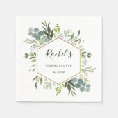 緑の水彩金ゴールド六角ブライダルシャワー スタンダードカクテルナプキン (正面)