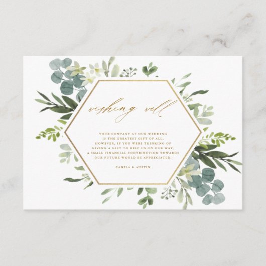 緑の水彩金ゴールド結婚の願い井戸 エンクロージャーカード