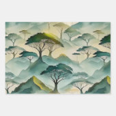 緑の水彩風景樹木と丘 ラッピングペーパーシート (正面)