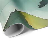 緑の水彩風景樹木と丘 ラッピングペーパー (ロールコーナー)