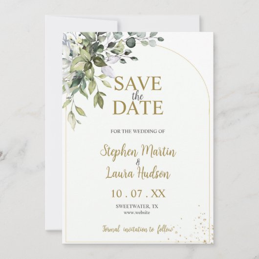  緑の水彩 Save The Date 招待状 (正面)