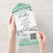 緑の水彩QRコードすべて1つの招待状 オールインワン招待状 (貼ってはがせる)