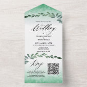 緑の水彩QRコードすべて1つの招待状 オールインワン招待状 (内側)