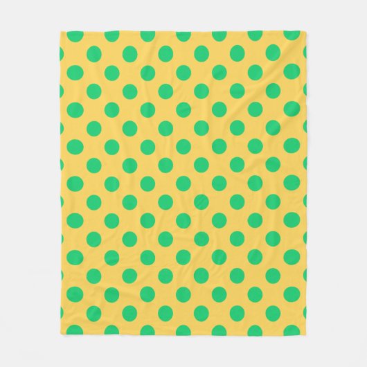 緑の水玉模様が黄色 フリースブランケット (正面)