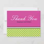 緑の水玉模様とピンク結婚のサンキューカード サンキューカード (正面)