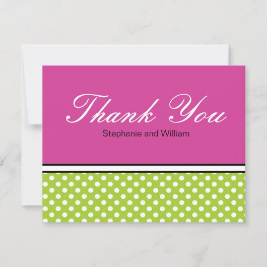 緑の水玉模様とピンク結婚のサンキューカード サンキューカード (正面)