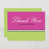 緑の水玉模様とピンク結婚のサンキューカード サンキューカード (正面/裏面)