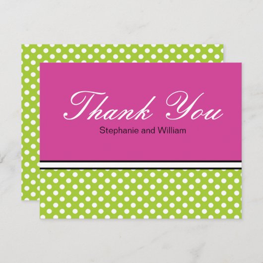 緑の水玉模様とピンク結婚のサンキューカード サンキューカード (正面/裏面)