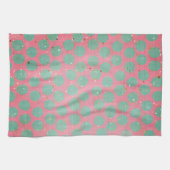 緑の水玉模様と金ゴールドが赤いキッチンに並ぶ キッチンタオル (横)