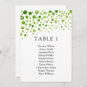 緑の水玉模様の座席表。結婚式のテーブルプラン 招待状 (正面/裏面)