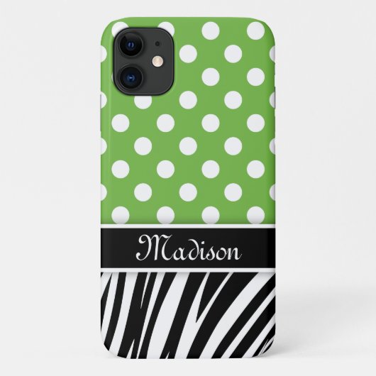 緑の水玉模様ゼブラストライプブラックネーム Case-Mate iPhoneケース (裏面)