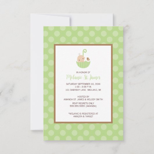 緑の水玉模様ベビーシャワー招待状 招待状 (裏面)