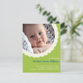 緑の水玉模様ロゼット写真かわいいベビー誕生 案内状 (スタンド正面)