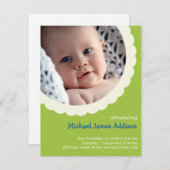 緑の水玉模様ロゼット写真かわいいベビー誕生 案内状 (正面/裏面)