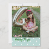 緑の水玉模様写真誕生日カード 案内状 (正面)