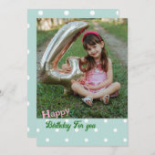 緑の水玉模様写真誕生日カード 案内状 (正面/裏面)