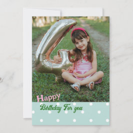 緑の水玉模様写真誕生日カード 案内状