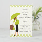 緑の水玉模様及びモダンな妊娠したお母さん-男の子か女の子 招待状 (スタンド正面)