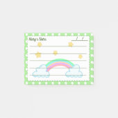 緑の水玉模様、かわいい星と虹4" x 3" ポストイット (正面)