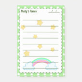 緑の水玉模様、かわいい星と虹4" x 6" ポストイット (正面)