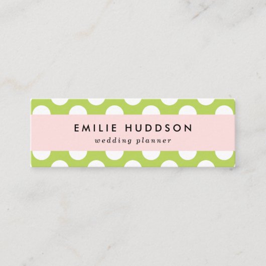 緑の水玉模様、水玉模様パターン、ドット点々のある、 スキニー名刺 (正面)