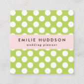 緑の水玉模様、水玉模様パターン、ドット点々のある、 スクエア名刺 (正面)