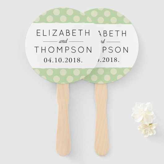 緑の水玉模様、水玉模様パターン、ドット結婚、 ハンドファン (正面&裏面)