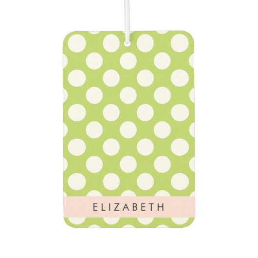 緑の水玉模様、水玉模様パターン、名前 カーエアーフレッシュナー (正面)