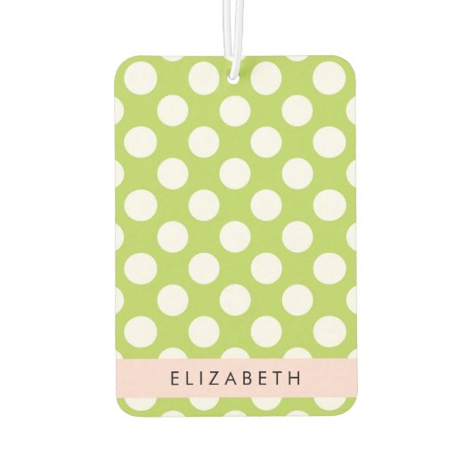 緑の水玉模様、水玉模様パターン、名前 カーエアーフレッシュナー (裏面)