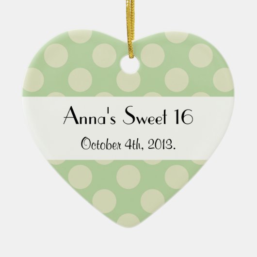 緑の水玉模様、水玉模様パターン、甘い16 セラミックオーナメント (正面)