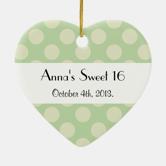 緑の水玉模様、水玉模様パターン、甘い16 セラミックオーナメント (裏面)