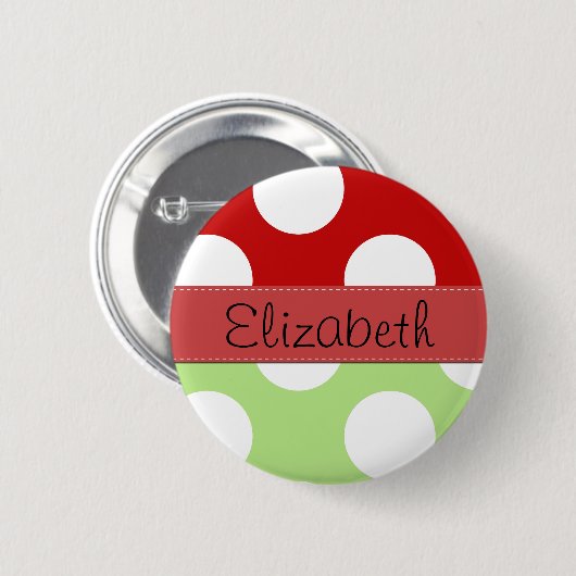 緑の水玉模様、赤の水玉模様、あなたの名前 缶バッジ (正面&裏面)