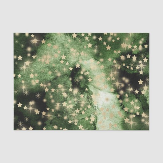 緑の水色と金ゴールド星 薄葉紙 (正面)