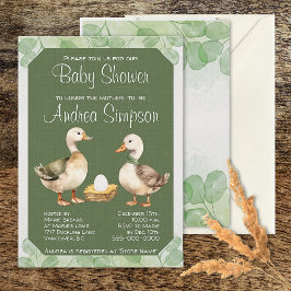 緑の水色のアヒルと卵の赤ちゃんシャワー 招待状