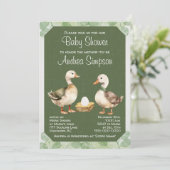 緑の水色のアヒルと卵の赤ちゃんシャワー 招待状 (スタンド正面)