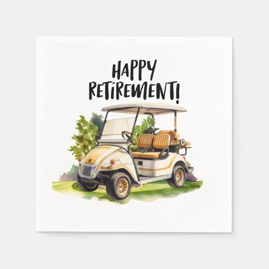 緑の水色のカートを使用したゴルフリタイアメント スタンダードカクテルナプキン (正面)