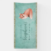 緑の水色のキツネ金ゴールドきらめく赤ちゃんシャワー禁止 横断幕 (縦)