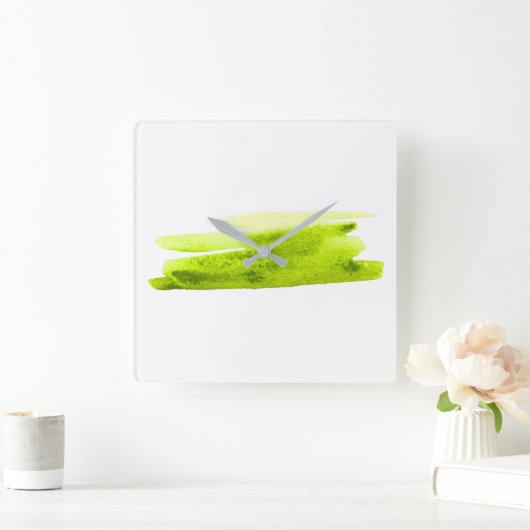 緑の水色のストライプ抽象芸術 スクエア壁時計 (ホーム)