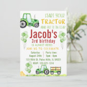 緑の水色のトラクターの誕生日の招待 招待状 (スタンド正面)