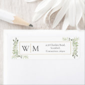 緑の水色のモノグラムの葉のアドレス ラベル (インサイチュ)